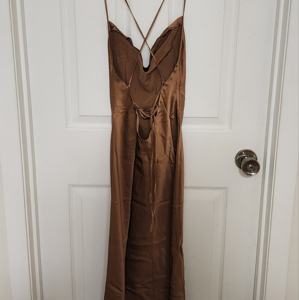 Silk Maison Lounge Cowl Neck Midi 100% Mulberry Silk Slip Dress XS Mocha Mousse - Picture 6 of 9